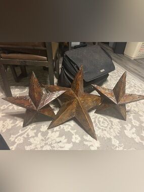 Rustic Metal Star Wall Decor - Set of 3 - Brown Sizes are 25”x25” & 2-19”x19”